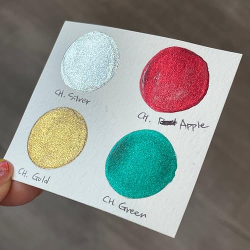 IUILE Handmade Watercolor Paints - Merry Christmas Metallic Chrome Half Pan Set (4 colors) - color: Merry Christmas Chrome
