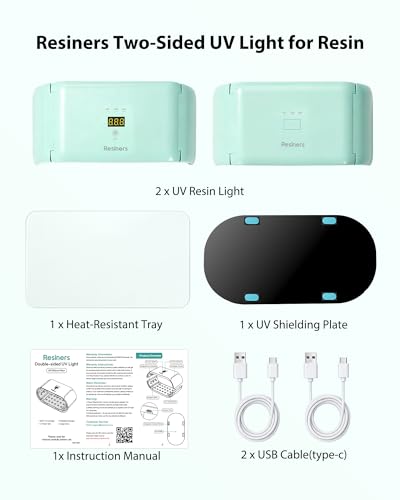 Resiners UV Light for Resin, Fast Even Curing Lamp with 360° UV Coverage, 48 LEDs Magnetic 2-in-1 Split Design, 1/3/5/10 min Timer, UV Light for Resin Curing, Jewelry, Trays & DIY Crafts