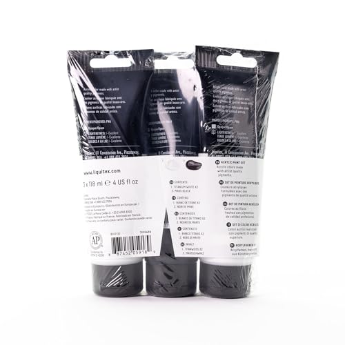 Liquitex Basics Acrylic Paint Set, 3 x 118ml (4-oz.) Tube Paint Set, Two White & One Black