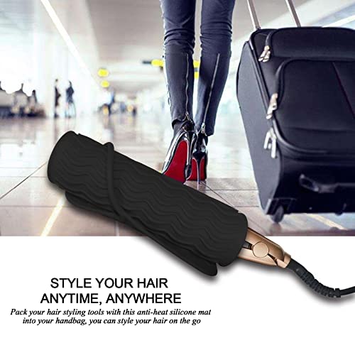 9" X 6" Silicone Heat Resistant Travel Mat, Anti-Heat Pad for Hair Straighteners, Curling Irons, Flat Irons and Other Hair Styling Tools - Black - color: Black