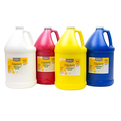 Handy Art Little Masters Tempera Paint, 4 Gallon Kit, White, Yellow, Red, Blue