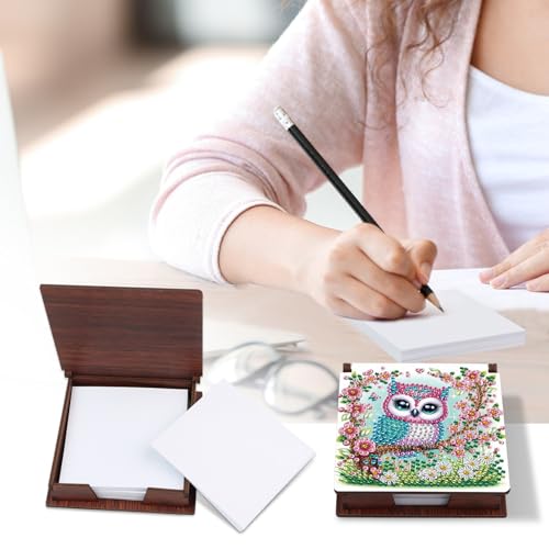 Diamond Painting Kit memo Box, Diamonds Art DIY Owl and Flower Patterns Sticky Note Box Special Shape Drill, with 160 Sticky Note, Ideal for Home Office Supplies, Handicrafts, Holiday Gifts - color: Owl and Flower