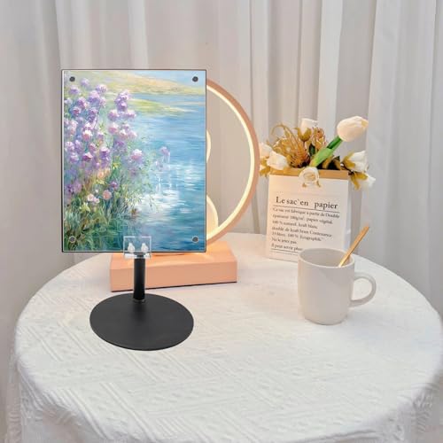 Adjustable Tabletop Easel Stand with A4 (8.26 x 11.7 Inch) Acrylic Magnetic Picture Frame, Black Aluminum Alloy Sign Stand, Art Poster Easel for Photo, Painting, Advertisement