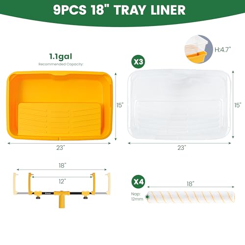 Voomey 18" Paint Roller kit,9 Piece 18 inch Paint Roller,18 Paint Roller Tray with Liner,Microfiber Paint Roller,Paint kit for House Painting - size: 18" Paint Roller Kit
