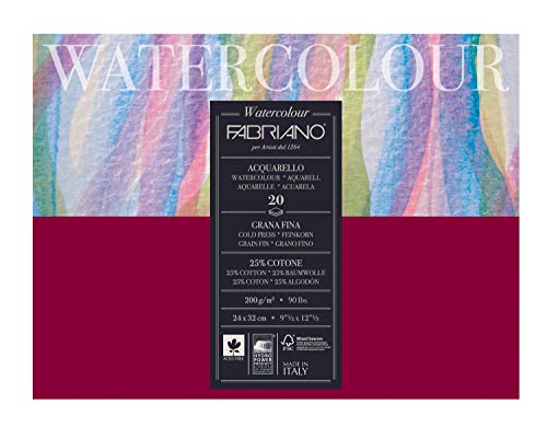 Fabriano 72612432 Watercolour Paper, Cotton, White, 24 x 32 x 0.5 cm - size: 24 x 32 x 0.5 cm