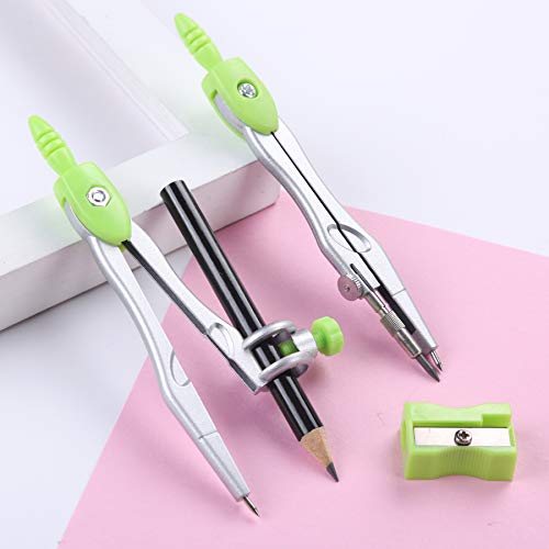 Vobou Math Geometry Kit Sets 10 Piece Student Supplies with Shatterproof Storage Box,Includes Rulers,Protractor,Compass,Eraser,Pencil Sharpener,Lead Refills,Pencil,for Drafting(Green) - color: Green