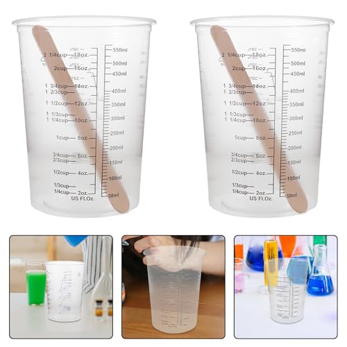 50 Set 600ml Disposable Graduated Measuring Cups with Wide Mouth and Pp Material for Efficient Pouring, Wood Stirring Sticks Included, for Epoxy Resin Mixing and Small Batch