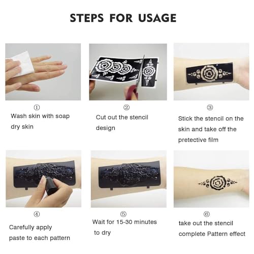 Xmasir 14 Sheets Henna Tattoo Stencils Kit, Flower Temporary Tattoos Template Airbrush Indian Hands Forearm Body Art Tattoos for Girls and Women Wedding and Party - size: 14P