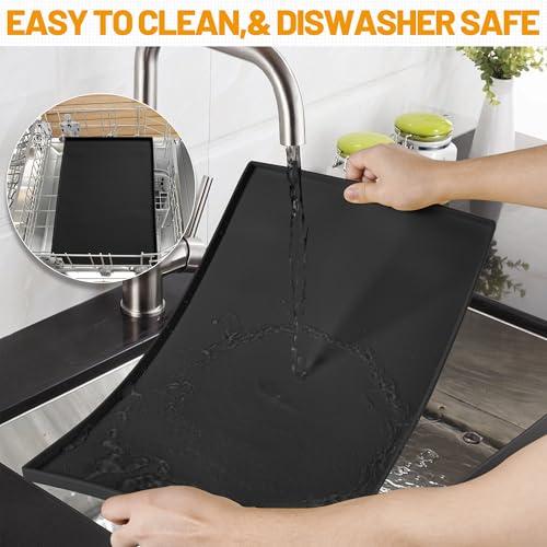 Hubulk Dog Feeding Mat,100% Waterproof Food Grade Silicone Pet Food and Water Bowl Placemat,Dishwasher, High Raised Edge to Prevent Spills,Nonslip Tray to Stop Messes on Floor(28"x18"x0.8", Black) - color: Black, size: 28"l X 18"w