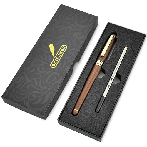 BEILUNER Luxury Wood Ballpoint Pen Writing Set,Walnut-Elegant Fancy Nice Gift Pen Set for Signature Executive Premium Office Fancy Nice Supplies - Gift Boxed with Extra Refills (Black) - color: Walnut