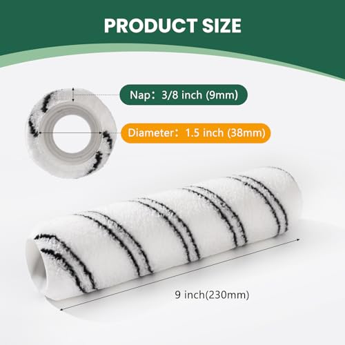 Paint Roller, Microfiber Paint Roller Covers 9 Inch (3/8” Nap), 12 Pack, Large Paint Rollers for Painting Walls, Covers for Paint Roller Kit - color: 9 inch paint roller 12 pack