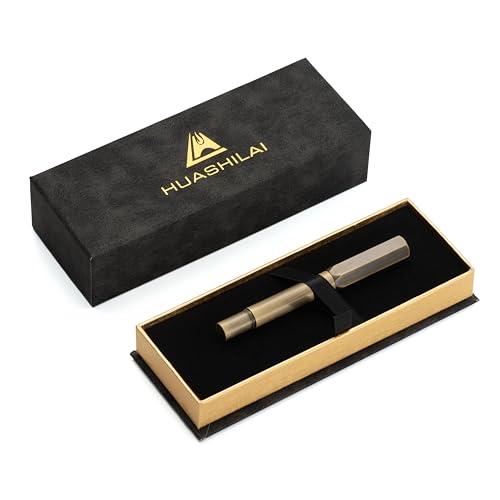 Luxury Solid Brass Fountain Pen Set for Writing & Calligraphy - Choose Antique or Matte Black Finish. Includes 10 Ink Cartridges & Premium Gift Box (Extra Fine Nib, Antique Brass) - color: Antique Brass, style: Extra Fine Nib