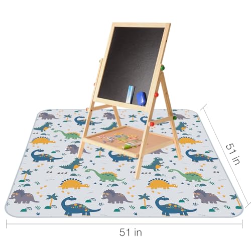 Splat Floor Mat for Under High Chair/Arts/Crafts by CLCROBD, 51" Waterproof Anti-Slip Food Splash Spill Mess Mat, Washable Portable Picnic Mat and Table Cloth - color: Dinosaur