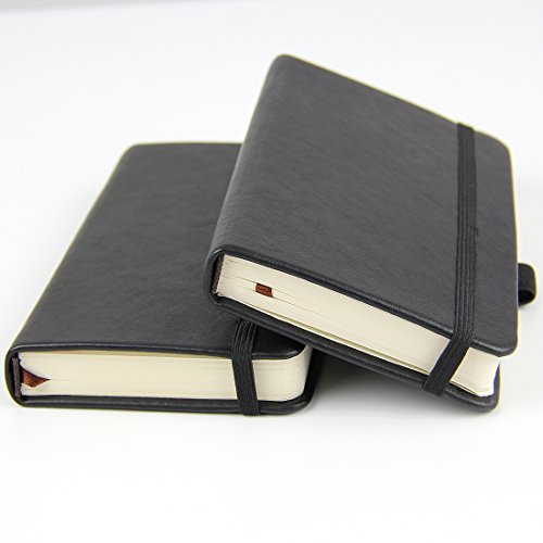 newestor (2-Pack Pocket Notebook 3.5" x 5.5", Small Hardcover Journal with Pen Holder, Inner Pockets, 100gsm Thick Ruled/Lined Paper, Black