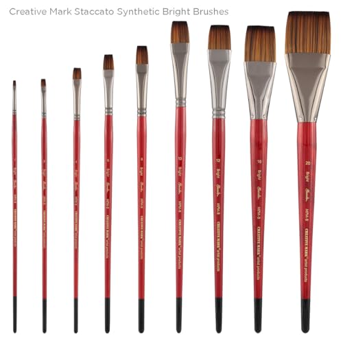 Creative Mark Staccato Artist Paintbrush - Bright Set of 8 - Synthetic Long Handled Brushes for Acrylic Paints, Handmade and Full Bodied with Springy Response