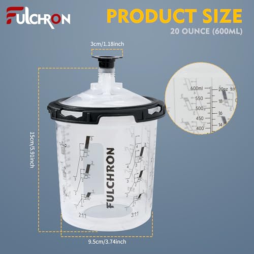 Disposable Paint Cups for Spray Guns, 50PCS 20oz (600ml) Paint Mixing Cup System with Lids, 2 Hard Cups & Retainer Rings, Ideal for Automotive Paint, Primer, Sealer and Clear Coat - size: 20 ounce