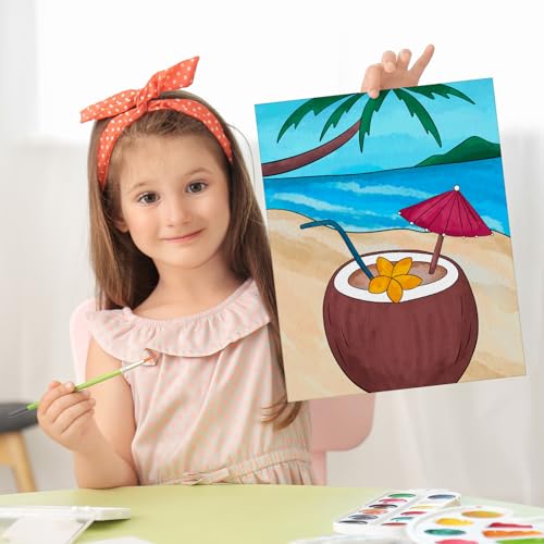 COCHIE 6 Pack 8x10 Inches Summer Beach Pre Drawn Canvas to Paint for Sip and Paint Party, Pre Printed Framed Canvases Set, Coconut Surfboard Parasol Pre Sketched Canvas for Painting for Adults Kids - size: 8x10 Inches, style: Summer