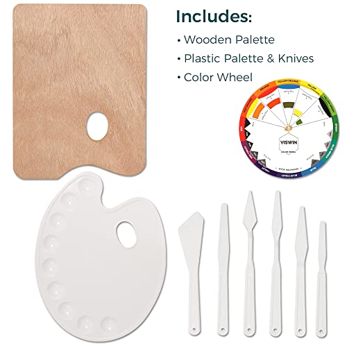 VISWIN Professional All-in-One Art Painting Kit with Aluminum & Beech Wood Easel, 96 Acrylic, Watercolor & Oil Paint Set, Canvas, Painting Set with Complete Art Supplies for Adult, Artist, Beginner