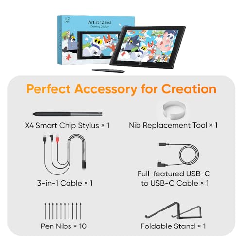 XPPen Artist 12 3rd 11.9" Drawing Tablet with Screen | X4 Pen 16K Pressure | Dial Wheels+8 Keys | AG Etched Glass Portable Art Drawing Tablet Compatible with Windows/macOS/Android/ChromeOS/Linux - color: black, size: 11.9 inch