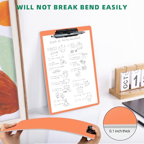 FRETONBA Orange Clipboard with Pen Holder, Set of 6 Plastic Clipboard with Low Profile Metal Clip, Hanging Clipboards Holds 8.5x11 Inch Papers, Standard A4 Letter Size Clip Boards for Office & School - style: 6 Pack-Orange
