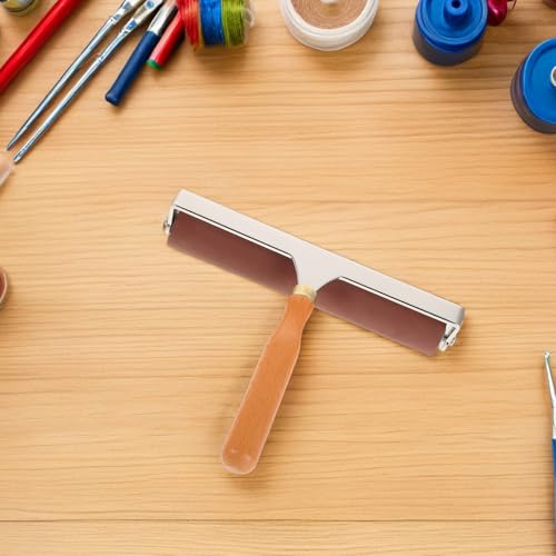 HINTRMENT Printmaking Rubber Roller 20cm with Wood Handle, Soft Rubber Ink Roller for Craft Stamping, Gel Printing, Decoupage and Vinyl Flooring Application Tools for Artists