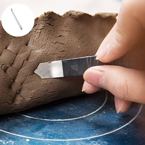 Pottery Clay Shaping Knives,Stainless Steel Pottery Tools Clay Sculpture Modeling Tool Double Curved Cutter Head for Making Roof Texture
