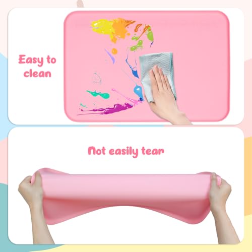 Silicone Painting Mat with Raised Sides, 24" x 16" Playdoh Art Mat | Food-Grade Silicone Art Mat for Crafts, Protects Table From Spills, Stains, Paint Mats for Clay, Jewelry-Making - color: Pink