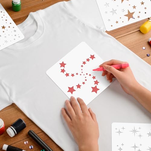 Junkin 20 Pcs Stencil for Painting Stencil Reusable DIY Drawing Template Motivational Art for Crafts Home Decor on Wood, Canvas, Paper, Fabric, Walls, Furniture(Star) - style: Star