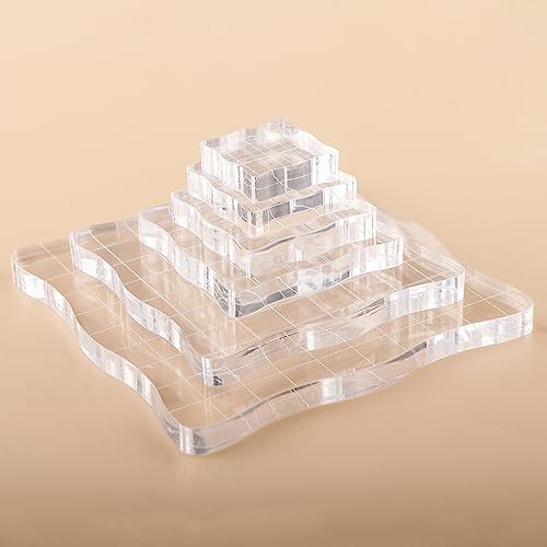 Briartw 6 Pieces Acrylic Stamp Block Clear Stamping Tools Set with Grid Lines for Scrapbooking Crafts Card Making,Clear Acrylic Stamp Block Kit With Grid Lines,scalloped Edges for Comfortable Gripping - color: 6 Pcs Square Scalloped Edge-5mm Thick