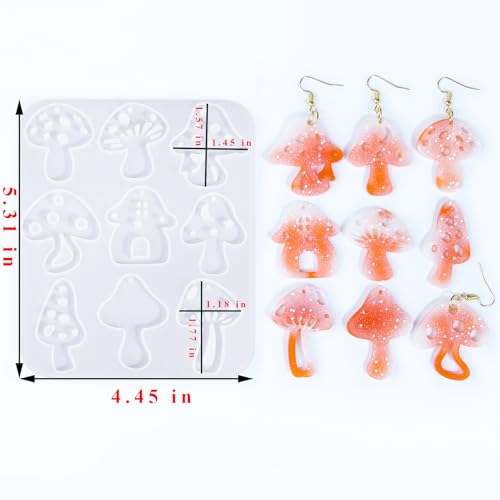 Rifanda Earring Resin Molds with Hole, 3 PCS Mushroom-Shaped Earrings Mold with 20 Pairs Earring Hooks & Studs, Silicone Jewelry Molds for Epoxy Resin for DIY Pendant Keychain Jewelry Making