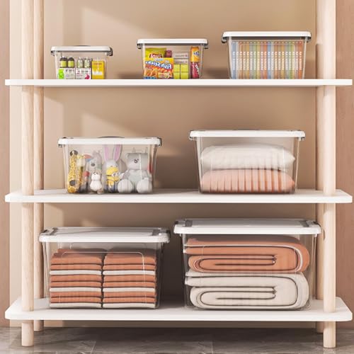 Plastic Bin with Lid, 1PCS Transparent Storage Box Office Container with Lids Platic Hangers Office Storage Bins Clothes Hangers Wardrobe Sundries Organizer - size: 25*18*14cm/9.84*7.08*5.5"