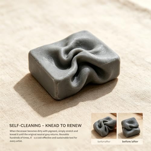Kneaded Eraser Artist Moldable Rubber Soft Kneadable Supplies for Drawing Sketching High Flexibility Charcoal Graphite Removal Stationary Tool for Studio Work Neutral Grey