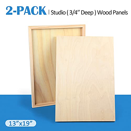 Unfinished Birch Wood Canvas Panels Kit, Falling in Art 2 Pack of 13x19’’ Studio 3/4’’ Deep Cradle Boards for Pouring Art, Crafts, Painting, and More - size: 13*19 2-pack
