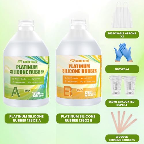 Platinum Silicone Mold Making Kit 2 Gal, 15A, 1:1 Self-Degas | 2 gal platinum silicone, 1:1 mix, flexible 15A, self-degassing flow and fine-detail casting for reusable craft molds. - size: 2 Gallon