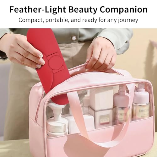 Travel Makeup Brush Holder with Cleaning Pad -Silicone Brush Organizer Case, Magnetic Closure Waterproof Cosmetic Bag for Easy Storage & On-the-Go Cleaning (9.05 Inch) - color: Red