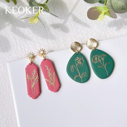 Keoker Polymer Clay Texture Sheets, Birth Month Flower Clay Texture Mat for Making Earrings Jewerly, Polymer Clay Earrings Tools, Floral Clay Texture Stamps
