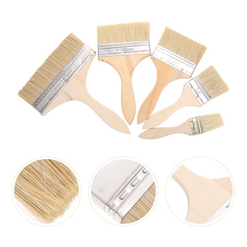 5pcs Paint Brush Set with Sturdy Wooden Handles Thick Bristles for Oil Painting Furniture Staining Varnish Watercolor and Craft Projects