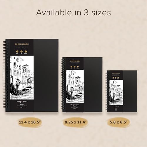 Artist’s Sketchbook Hardcover – 200GSM Very Thick Paper – Large, Spiral Sketch Book for Drawing and Mixed Media – Sketch Pad, Art Book - 11.4 x16.5, 40 Sheets / 80 Pages - size: 11.4 x 16.5 inches