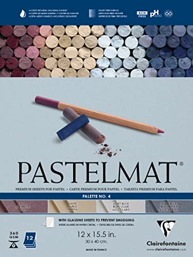 Clairefontaine Pastelmat Glued Pad - Palette No. 4 - (12 x 15 3/4 Inches) 30 x 40 cm - 360g - 12 Sheets - Dark Blue, Light Blue, Wine, Sand - color: Dark Blue, Light Blue, Wine, Sand, size: 30 x 40 CM