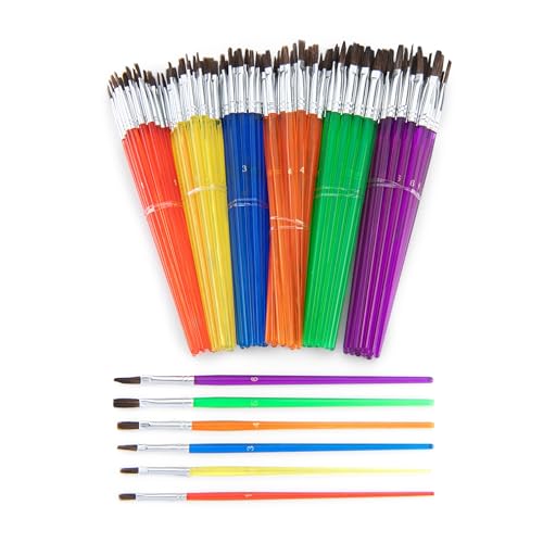 Royal Brush RCAN-2 Flat Camel Hair Polymer Handle Classroom Value Brush Set, Assorted Size (Pack of 144)