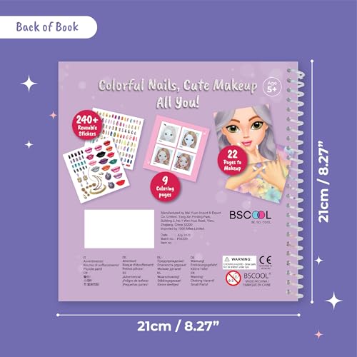 BSCOOL Nails & Makeup Sticker and Coloring Book for Girls Ages 4+ – 2 Pack – 240+ Removable Stickers – Nail Design & Makeup Activity Book – Creative Birthday Gift for Kids - color: 2 PCS Nails and Make Up