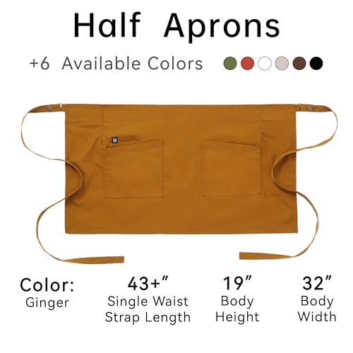 Unisex Waist Apron with Pockets Waiter Bar Half Bistro Apron 4251BY - color: Ginger, size: 1 Pack