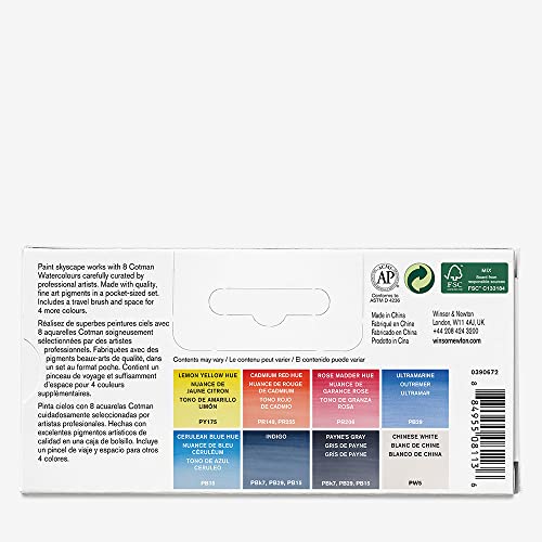 Winsor & Newton Cotman Watercolor Paint Set, 8 Half Pan, Sky Colors w/ Brush - style: 8 Half Pan Sky Colors