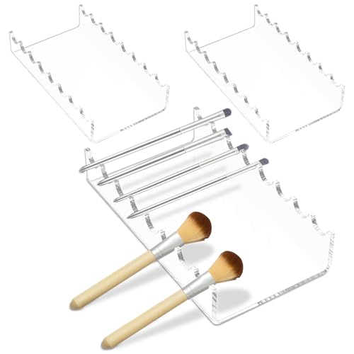 3Pcs Transparent Acrylic Vanity Brush Drying Rack, Space Saving Versatile Acrylic Makeup Brush Display Stand for Women Teen Girl