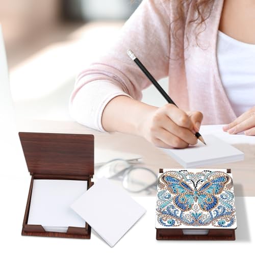 Diamond Painting Kit memo Box, Diamonds Art DIY Butterfly Patterns Sticky Note Box Special Shape Drill, with 160 Sticky Note, Ideal for Home Office Supplies, Handicrafts, Holiday Gifts - color: Butterfly