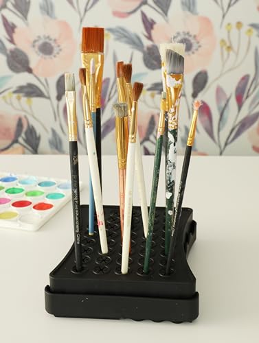 ArtBin Black Brush Drying Rack & Organizer Set | Paint & Craft Brush Holder with Cleansing Mat & Mixing Tray | Durable Stain Resistant Design | Artist Brush Stand | 2 Piece Kit