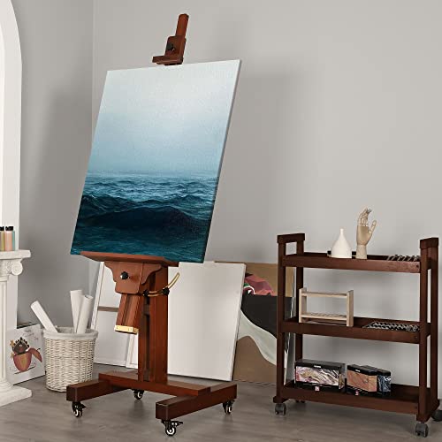 VISWIN Studio Heavy-Duty Easel, Holds Canvas Up to 71", Tilts Flat & Movable, Adjustable Solid Beech Wood Large Easel Stand for Painting, TV & Display, Floor Art Easel for Adult, Artist - Walnut - color: Walnut Brown