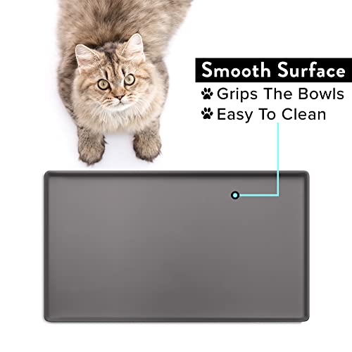 CatGuru Cat Food Mat, Small & Large Feeding Mats, 100% Waterproof Silicone Pet Placemat, Non-Slip Cat Food and Water Bowl or Water Fountain (Small, Carbon) - color: Carbon, size: S: 19" x 11"