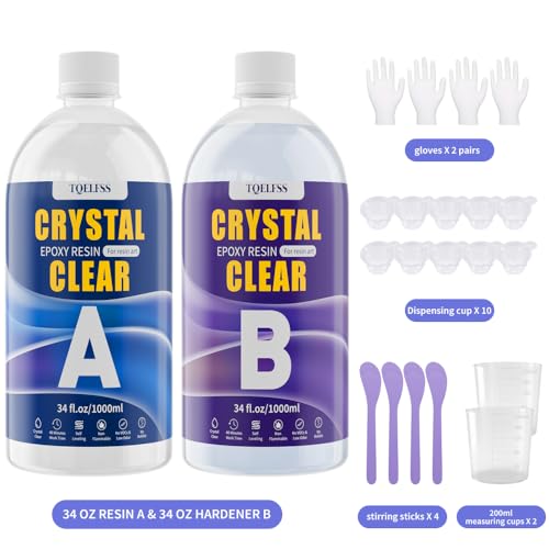 68OZ Crystal Clear Epoxy Resin Kit, Self Leveling, No Bubbles, Not Yellowing Epoxy Resin for Molding & Casting, Jewelry Making, DIY, Crafts, Countertops, River Tables, Wood Surfaces - 34OZ ×2 - size: 68oz