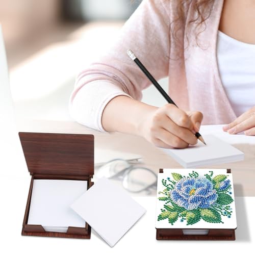 Diamond Painting Kit memo Box, Diamonds Art DIY Blue Flowers Patterns Sticky Note Box Special Shape Drill, with 160 Sticky Note, Ideal for Home Office Supplies, Handicrafts, Holiday Gifts - color: Blue flowers
